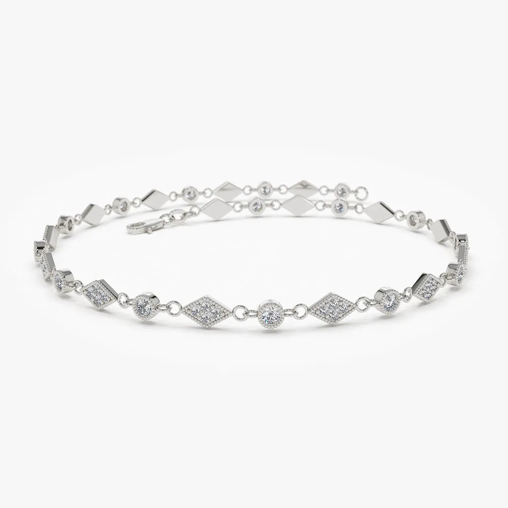 14K Solid Gold 0.55 CTW Round Diamond Art Deco Milgrain Bracelet