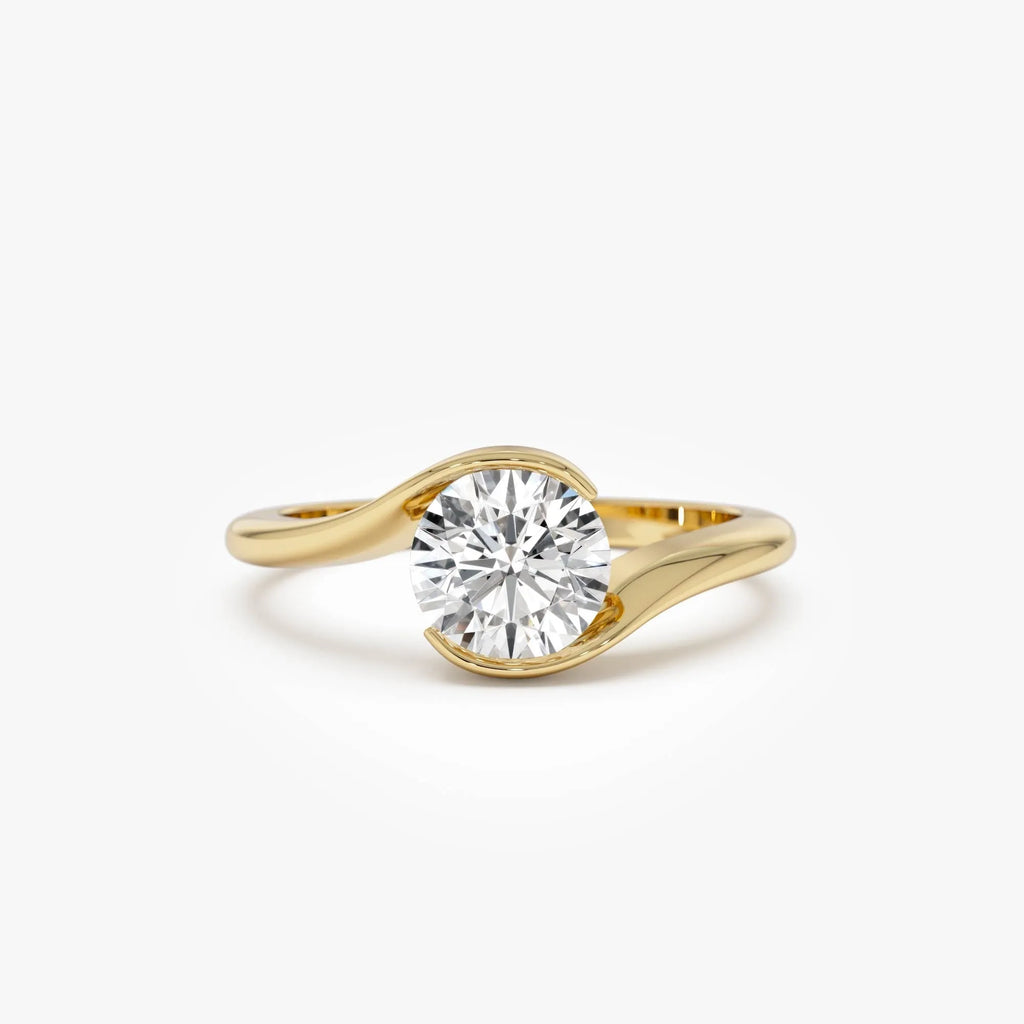 1.00 Ctw Round Lab Grown Diamond S Shape Engagement Ring in 14K Gold