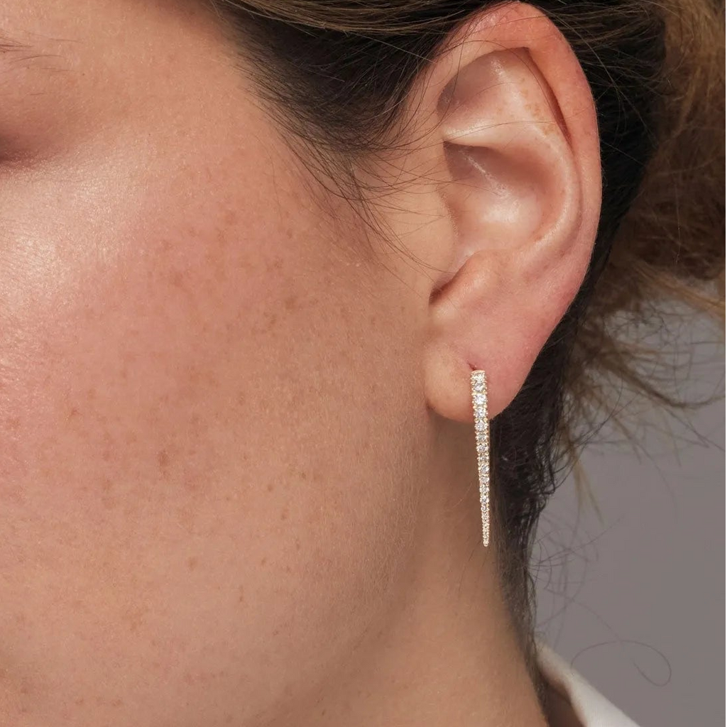 14k Gold Diamond Round Cut Small Dagger Dangle Hoop Earrings 0.55 ctw