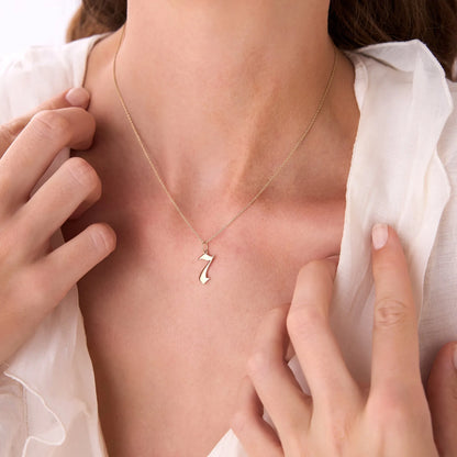 14k Solid Gold Gothic Number Pendant Necklace