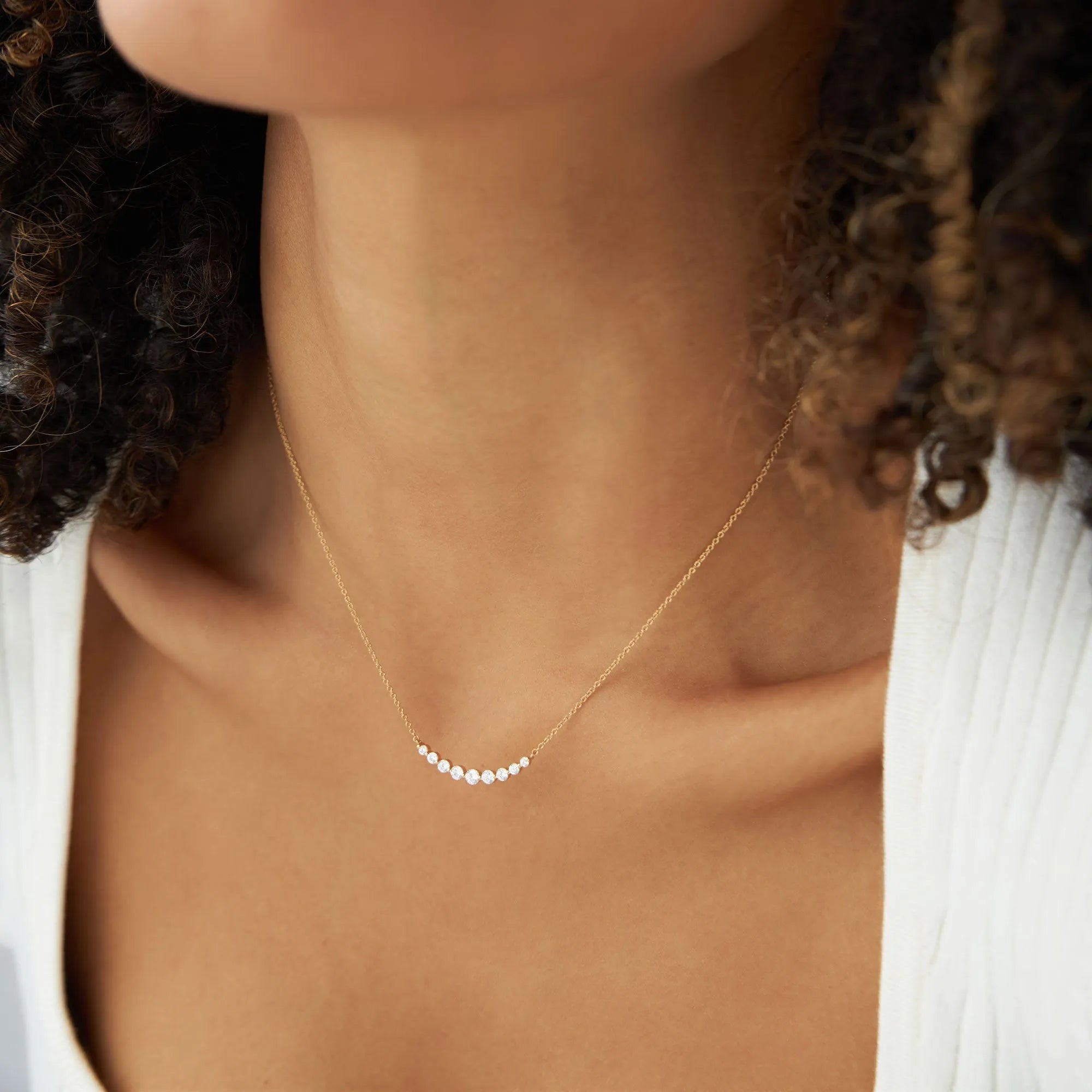 14K Solid Gold 0.50 CTW Round Diamond Shared Prong Curved Necklace