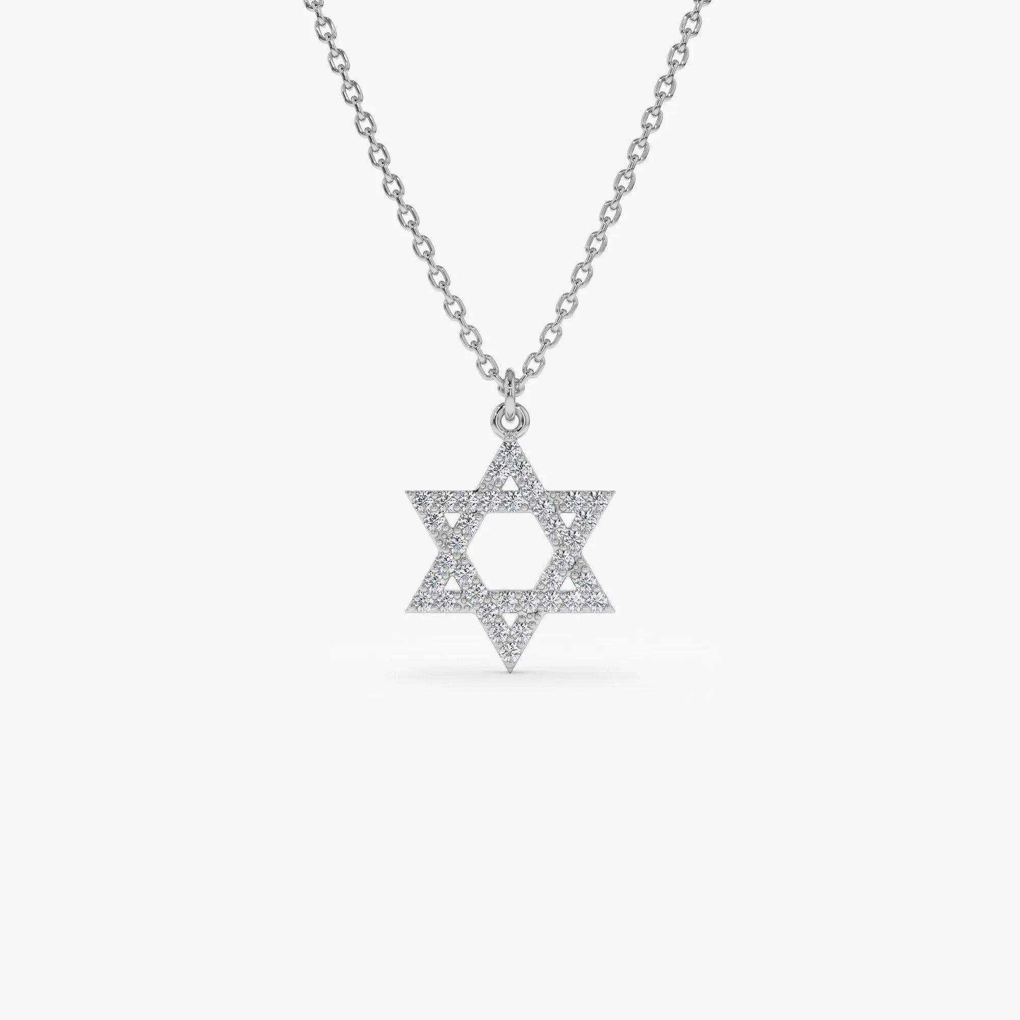 14K Solid Gold 0.18 CTW Round Diamond Star of David Necklace