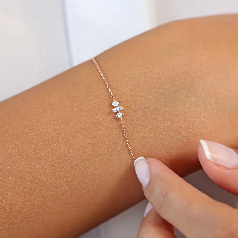 14K Solid Gold Baguette and Round Diamond Bracelet Bezel and Channel Setting 0.15 Carat