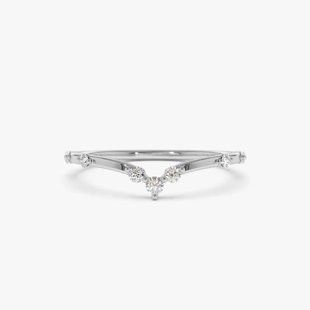 14k Gold 0.22 ctw Round Diamond Curved Chevron Stacking Ring