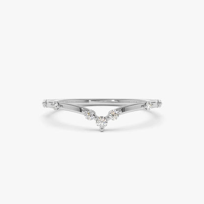14k Gold 0.22 ctw Round Diamond Curved Chevron Stacking Ring
