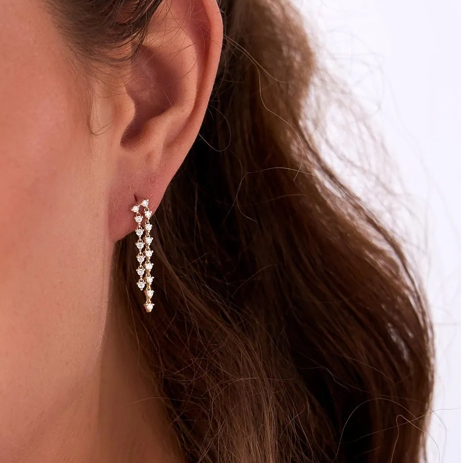 14k Gold Diamond Round Cut Chandelier Earrings 0.65 ctw