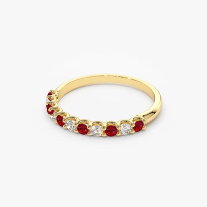 14k Gold Ruby and Diamond Round Cut Shared Prong Wedding Ring Band 0.43 ctw