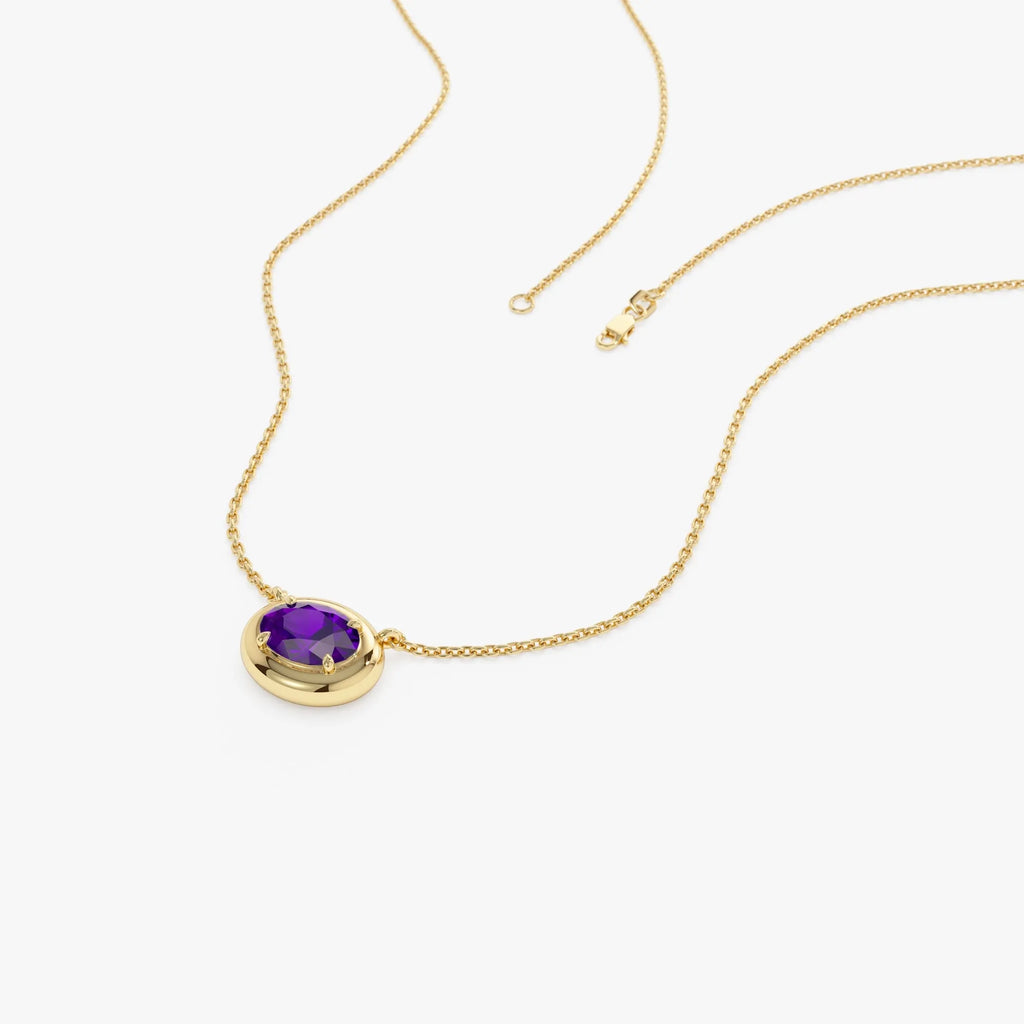 14k Solid Gold Amethyst Oval Necklace 0.70 Carat Prong Setting