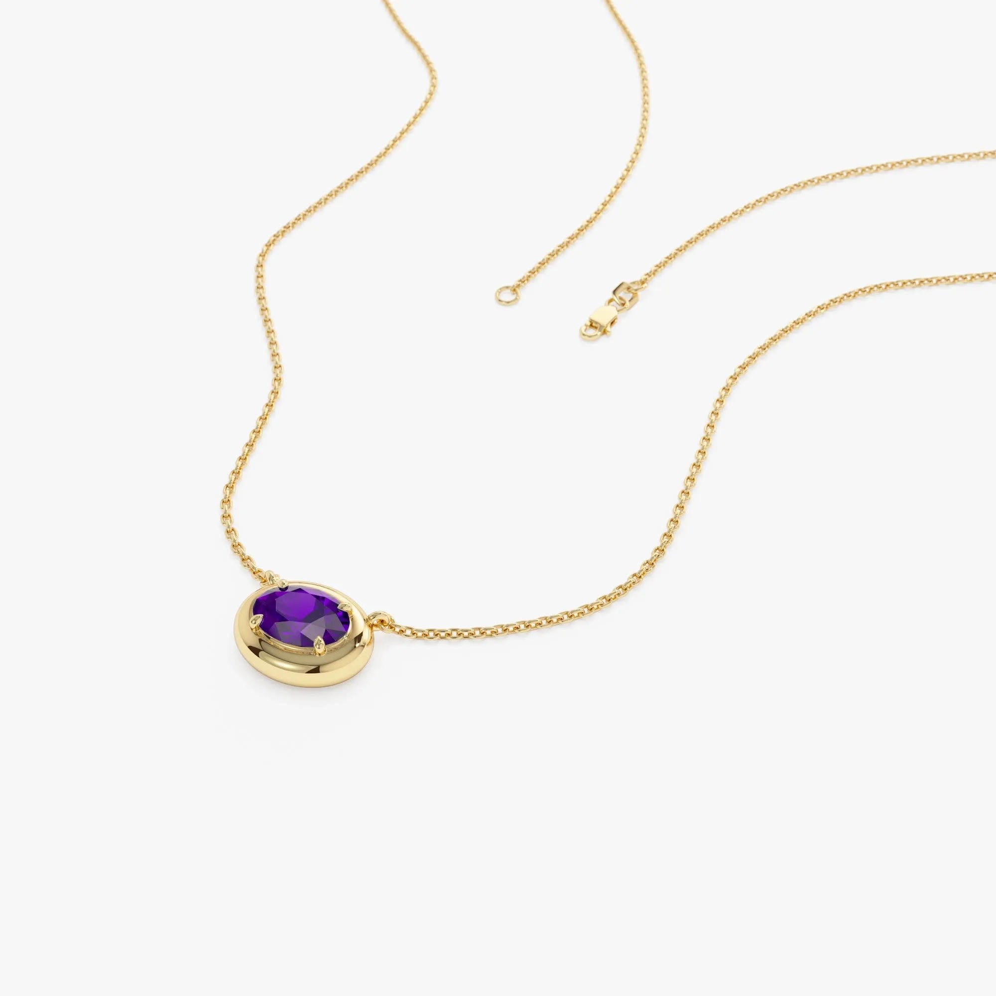 14k Solid Gold Amethyst Oval Necklace 0.70 Carat Prong Setting