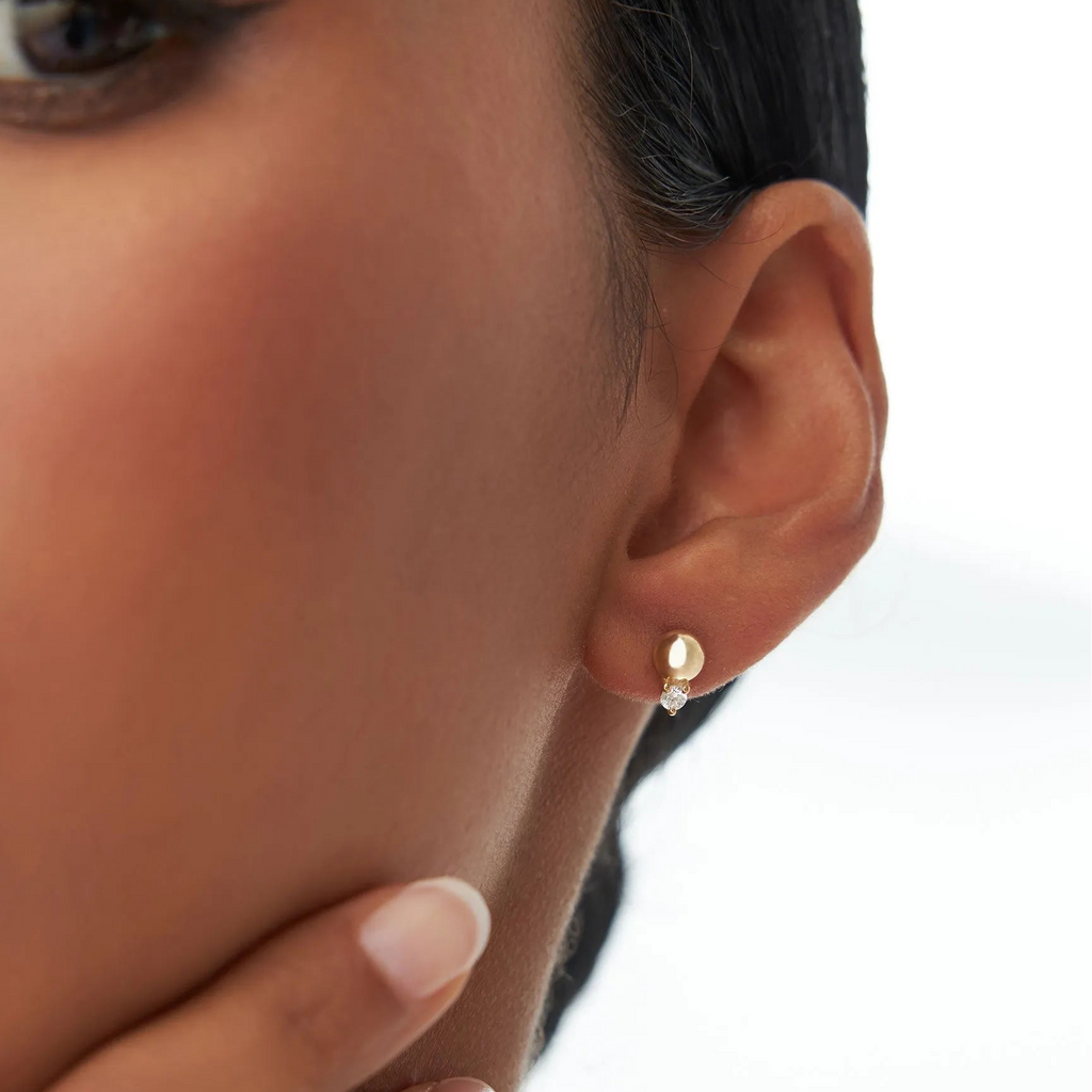 14k Gold Diamond Round Cut Ball Stud Earrings 0.17 ctw