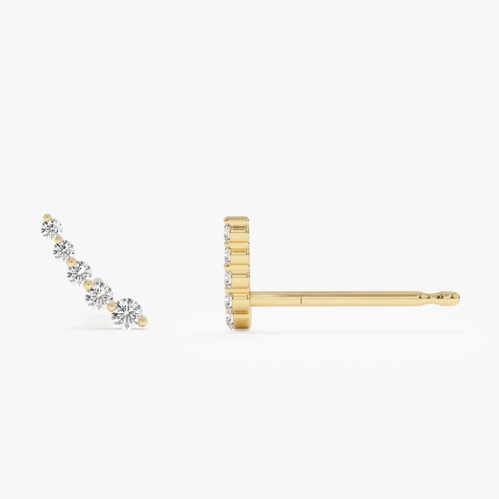 14k Gold Diamond Round Cut Crawler Stud Earrings 0.12 ctw