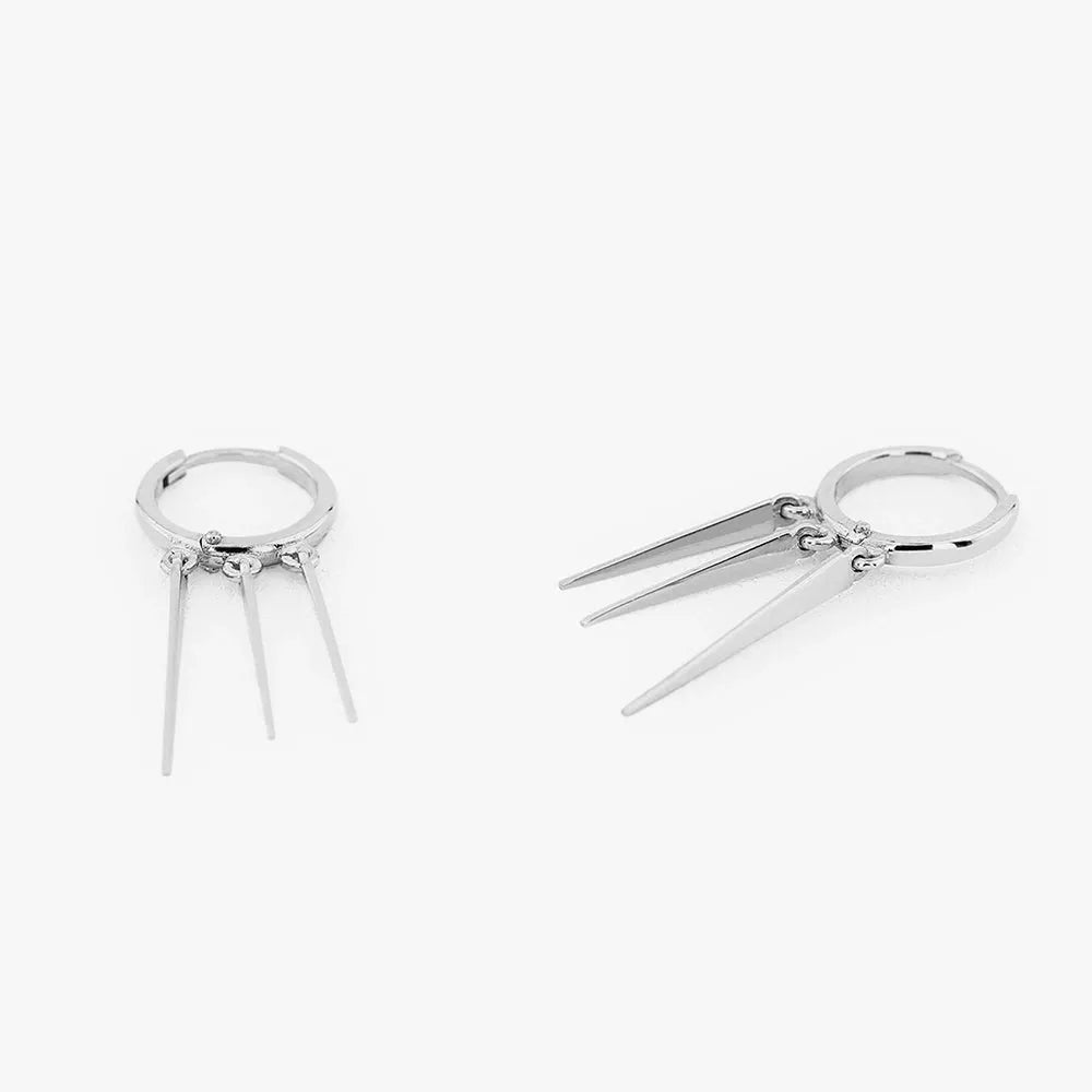 14k Solid Gold Triple Spike Tribal Drop Hoop Earrings 34mm