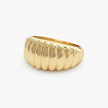 14k Solid Gold Ribbed Tapered Chunky Statement Ring 10mm Width