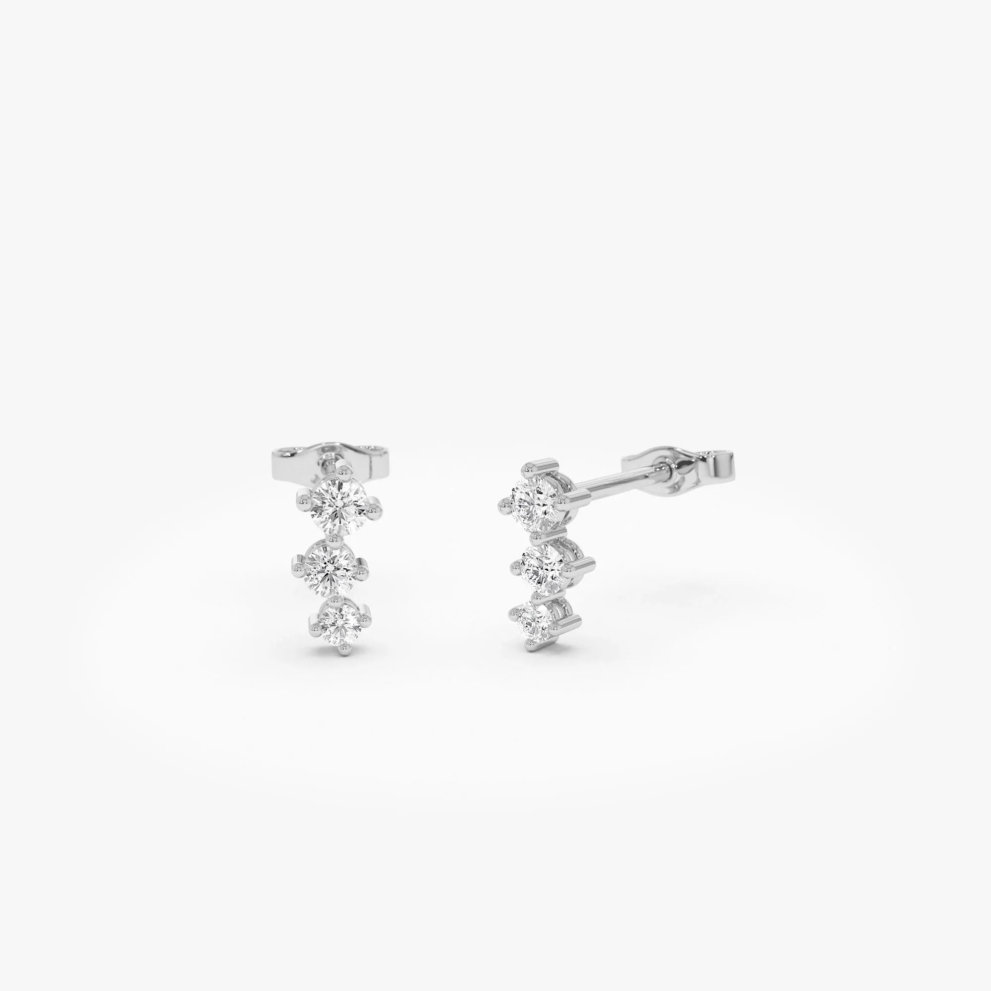 14k Gold Diamond Round Cut Three Stone Stud Earrings 0.35 ctw