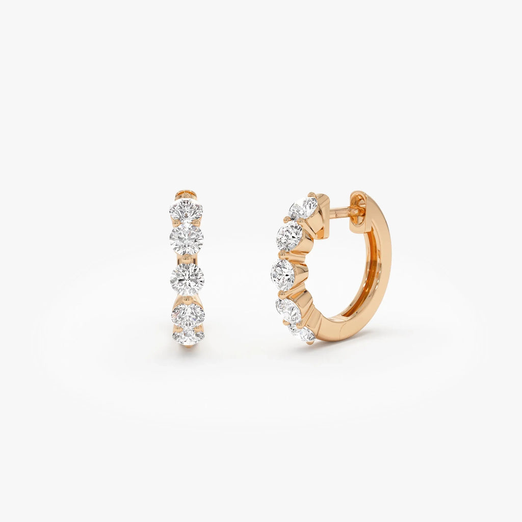 14k Gold Diamond Round Cut Shared Prong Hoop Earrings 0.80 ctw