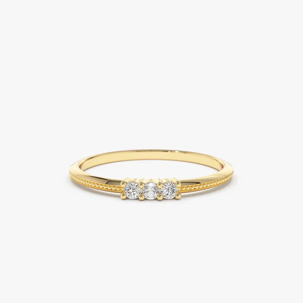 14k Rose Gold 3 Stone Round Diamond Prong Set Ring 0.10ctw