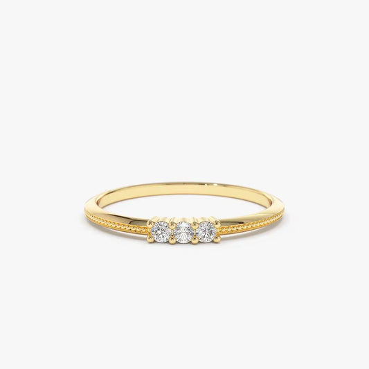 14k Rose Gold 3 Stone Round Diamond Prong Set Ring 0.10ctw