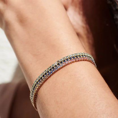 14k Gold Round Diamond and Multicolor Sapphire 4 Prong Tennis Bracelet