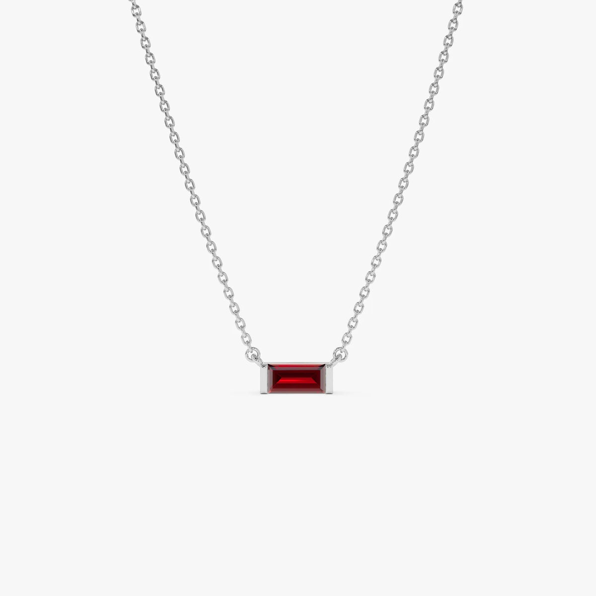 14k Solid Gold Garnet Baguette Birthstone Necklace 0.45 Carat