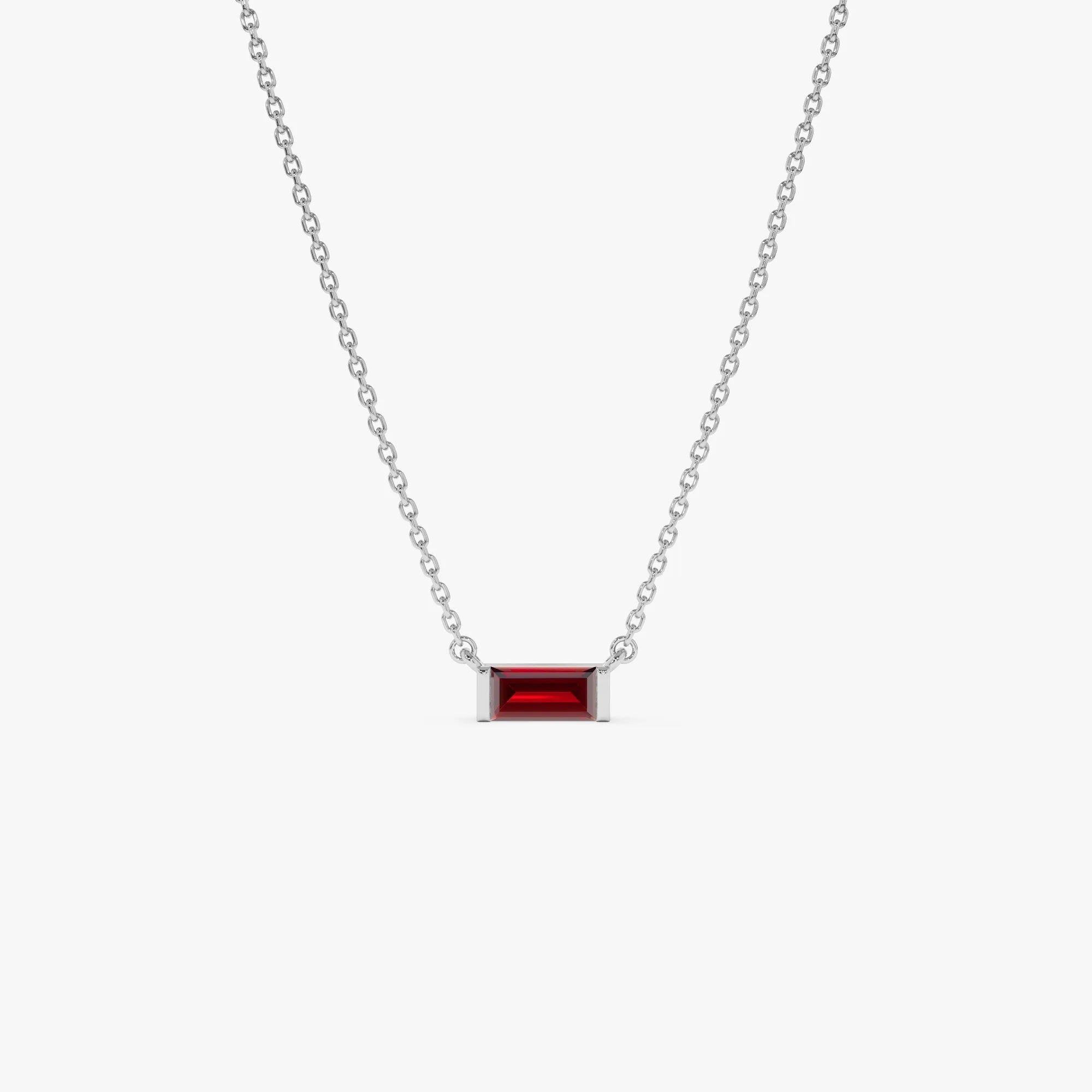14k Solid Gold Garnet Baguette Birthstone Necklace 0.45 Carat