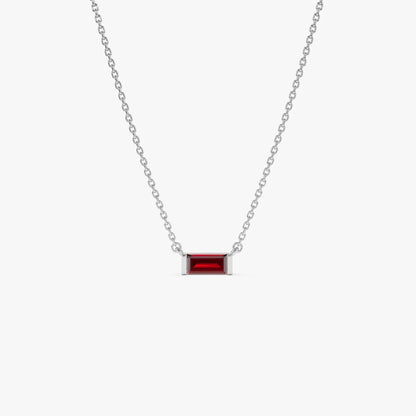 14k Solid Gold Garnet Baguette Birthstone Necklace 0.45 Carat