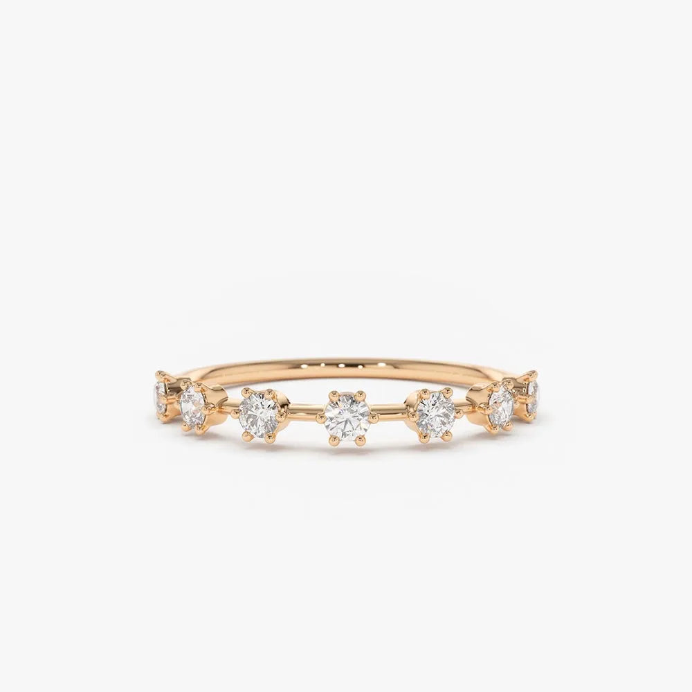 14K Solid Gold 0.25 CTW Round Diamond 7 Stone Micro Prong Wedding Ring