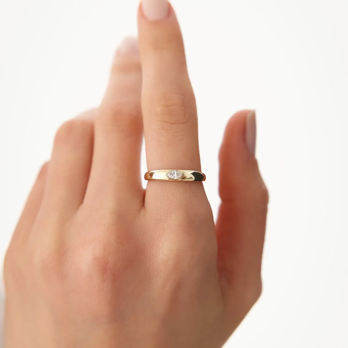 14k Gold Marquise Diamond Solitaire Ring Dome Bezel Setting 0.15 Carat