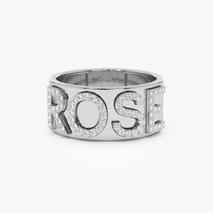 14K Solid Gold Diamond Chunky Name Band Ring Personalized Custom Jewelry