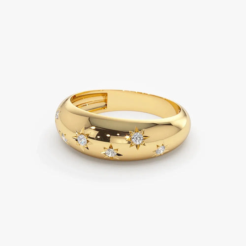 14k Gold 0.11ctw Round Diamond 6mm Dome Star Setting Ring