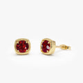 14K Solid Gold Round Garnet Cushion Shaped Stud Earrings 1.25ctw