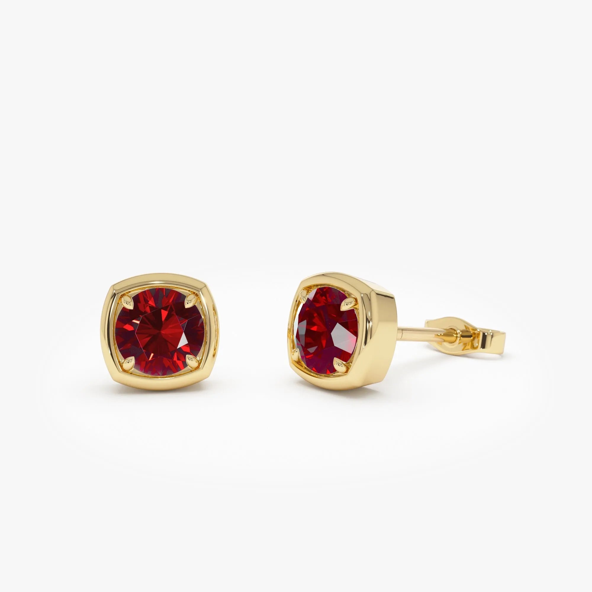 14K Solid Gold Round Garnet Cushion Shaped Stud Earrings 1.25ctw