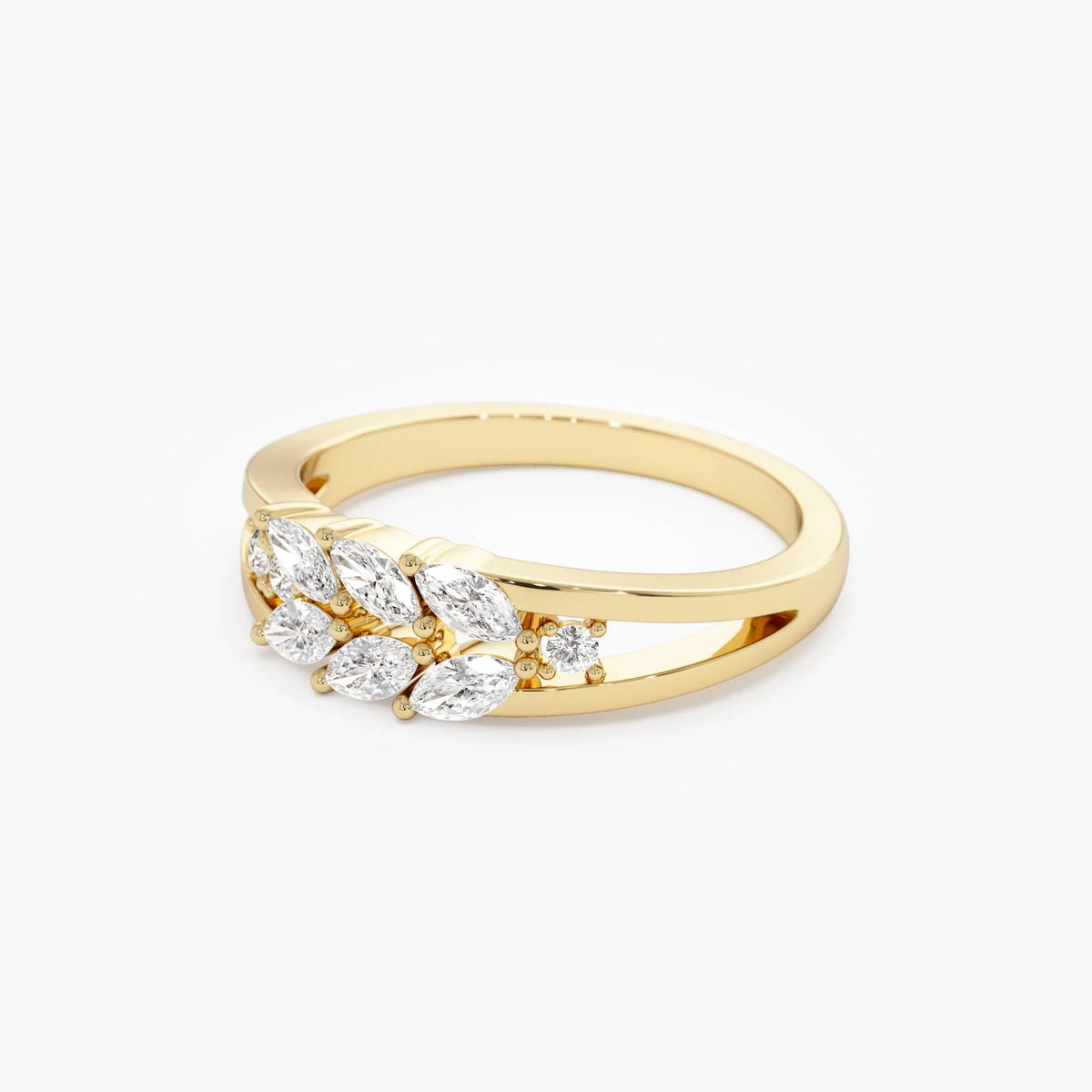 14k Gold Marquise and Round Diamond Leaf Style Ring 0.39 CTW