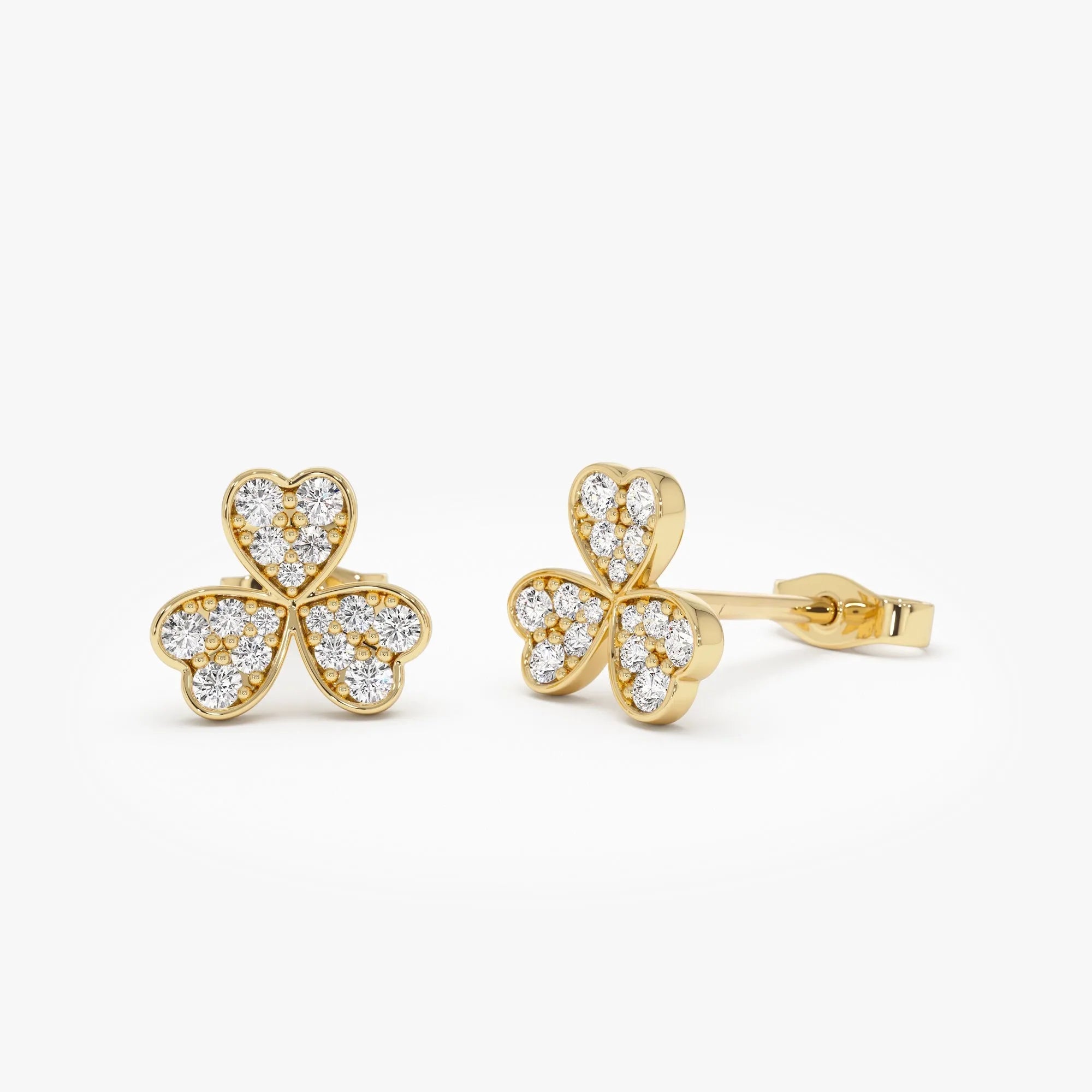 14k Gold Diamond Round Cut Pave Clover Stud Earrings 0.25 ctw