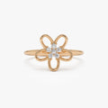 14K Solid Gold Round Diamond Flower Cluster Ring 0.10 ctw