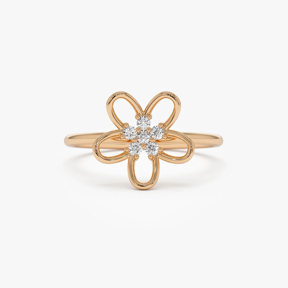 14K Solid Gold Round Diamond Flower Cluster Ring 0.10 ctw