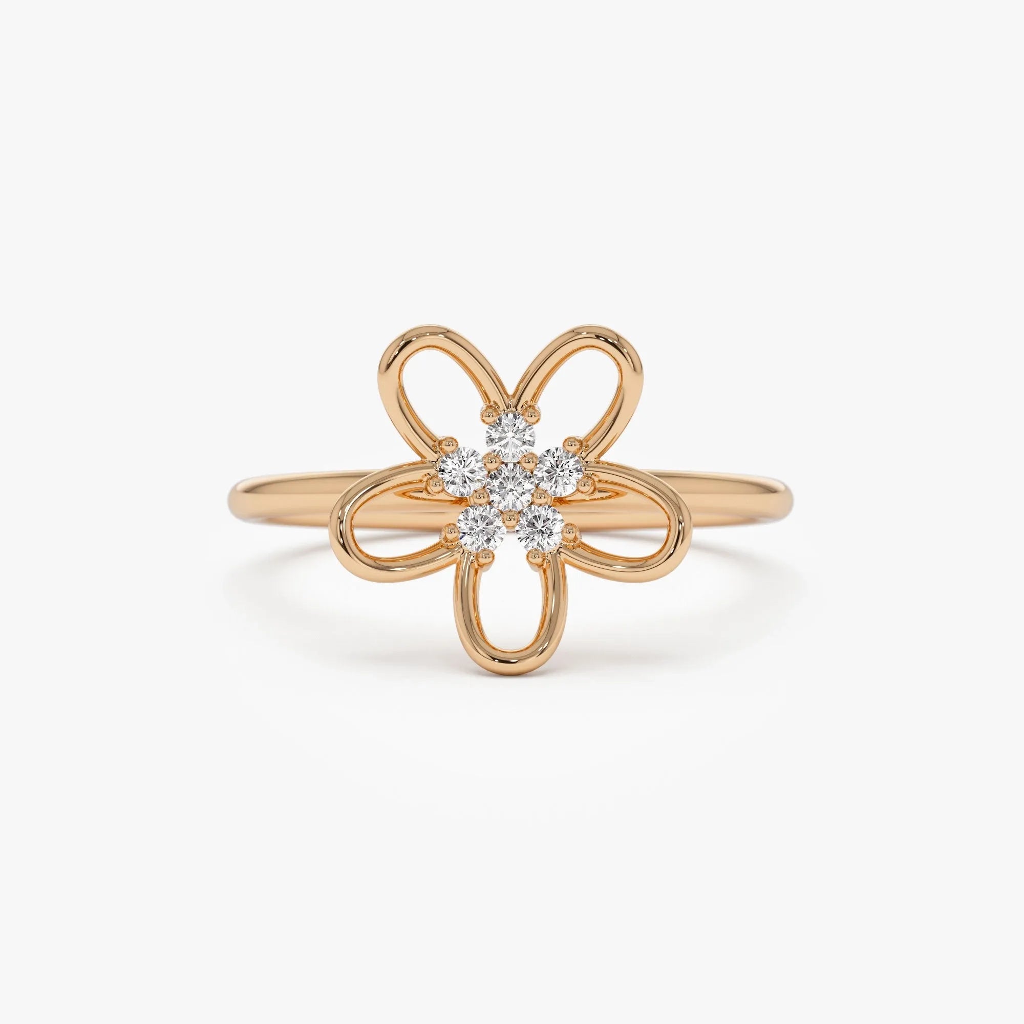 14K Solid Gold Round Diamond Flower Cluster Ring 0.10 ctw