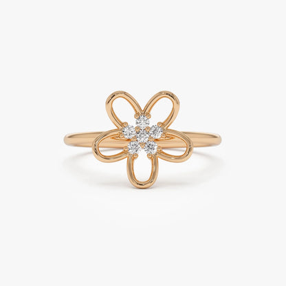 14K Solid Gold Round Diamond Flower Cluster Ring 0.10 ctw