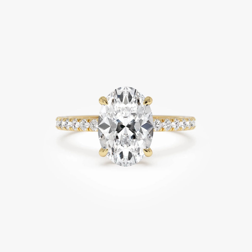 14k Gold Lab Grown Diamond Oval Cut Engagement Ring Hidden Halo Pavé 2.40 ctw IGI Certified Vivara