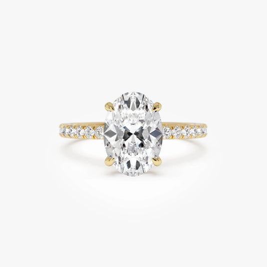 14k Gold Lab Grown Diamond Oval Cut Engagement Ring Hidden Halo Pavé 2.40 ctw IGI Certified Vivara
