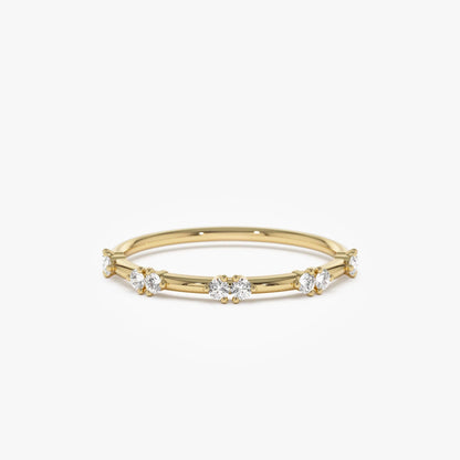 14k Solid Gold Round Diamond Stacking Wedding Band 0.16ctw Prong Setting