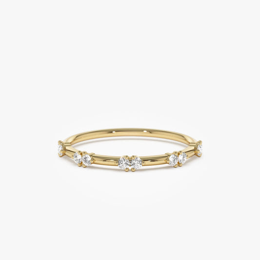 14k Solid Gold Round Diamond Stacking Wedding Band 0.16ctw Prong Setting
