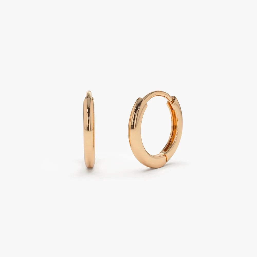14k Solid Gold Plain Mini Small Huggie Hoop Earrings