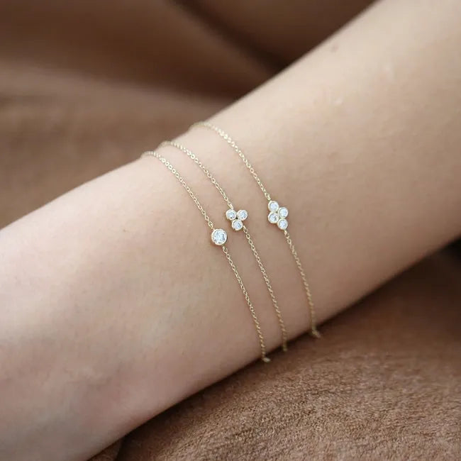 14K Solid Gold 0.10 CTW Round Diamond Bezel Set Solitaire Bracelet