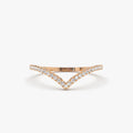 14K Gold Round Diamond 0.14ctw Micro Pave Chevron Ring