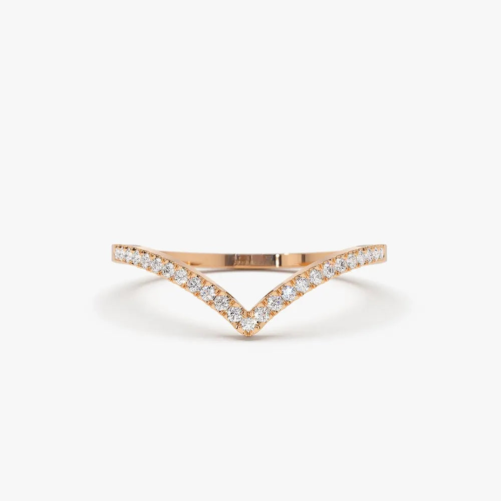14K Gold Round Diamond 0.14ctw Micro Pave Chevron Ring