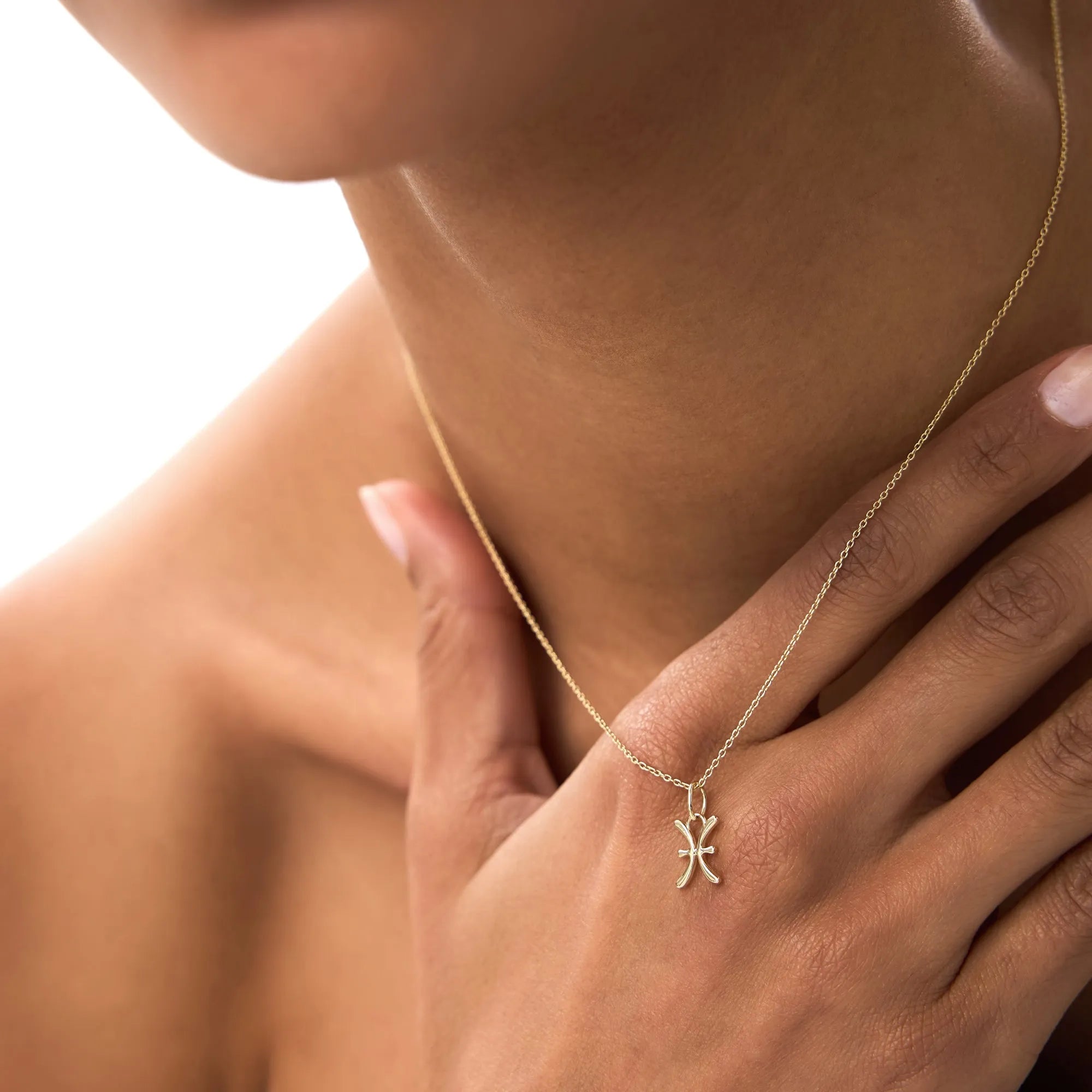 14k Solid Gold Pisces Zodiac Charm Pendant Necklace