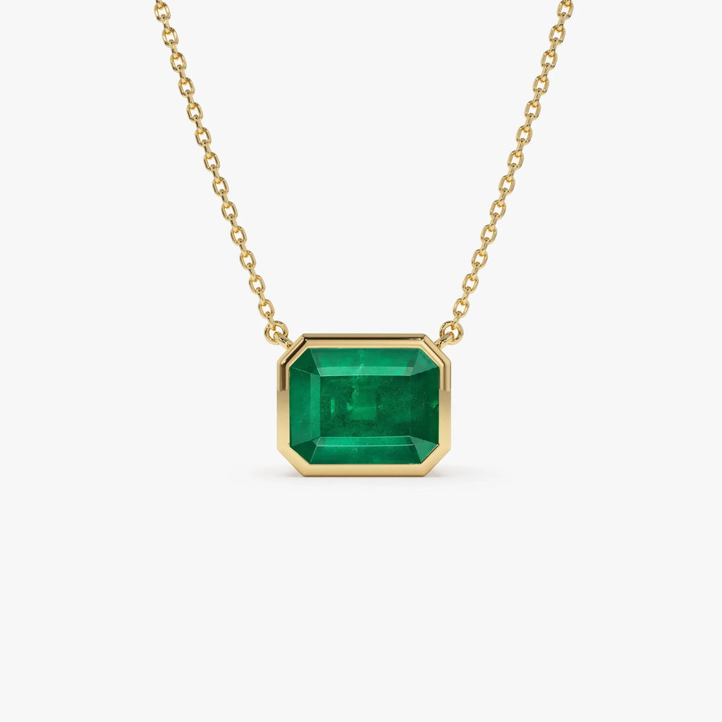 14k Solid Gold Octagon Cut Emerald 1.50 to 2.20 CTW Bezel Setting Necklace