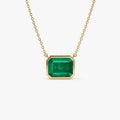 14k Solid Gold Octagon Cut Emerald 1.50 to 2.20 CTW Bezel Setting Necklace