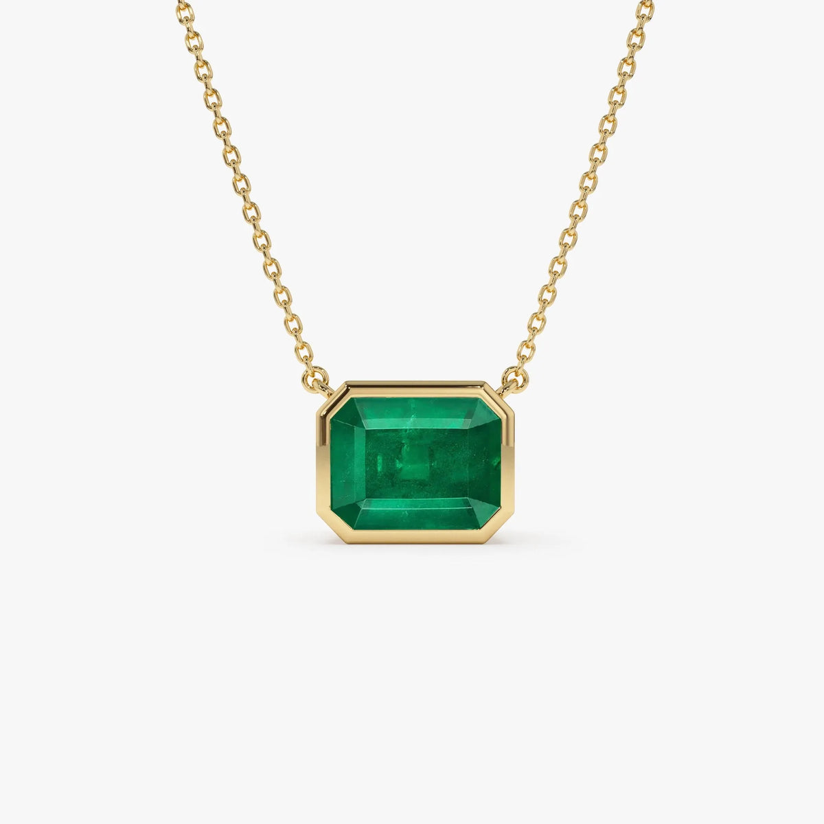 14k Solid Gold Octagon Cut Emerald 1.50 to 2.20 CTW Bezel Setting Necklace