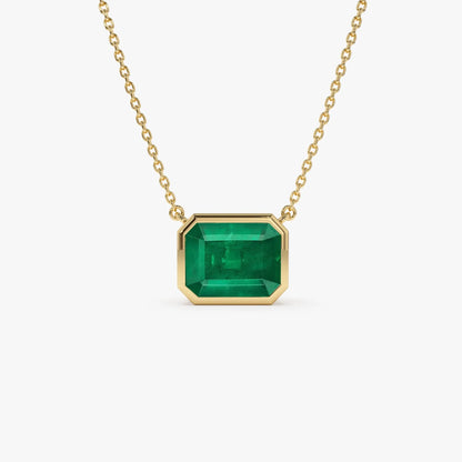 14k Solid Gold Octagon Cut Emerald 1.50 to 2.20 CTW Bezel Setting Necklace
